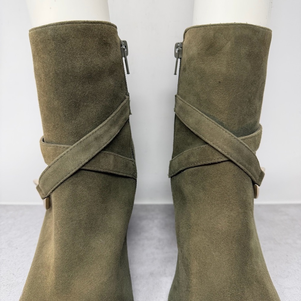 White House Black Market Olive Green Suede Ankle Boots Size 10 - Picture 6 of 12